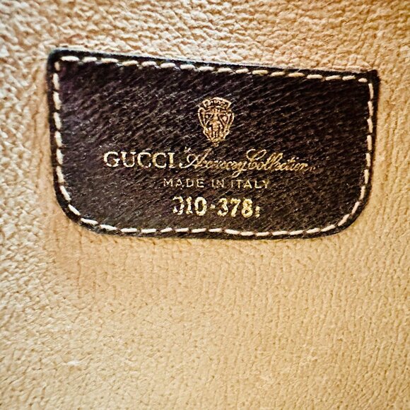 AUTHENTIC GUCCI SIGNATURE GG COATED CANVAS LEATHER TRIM COSMETIC POUCH VINTAGE - Picture 12 of 15